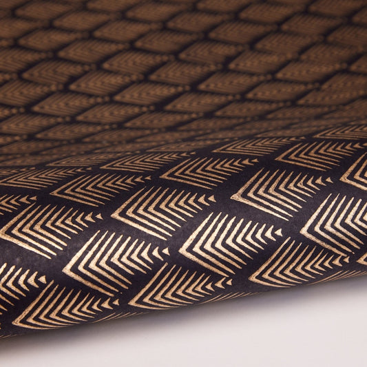 Gold and Black Art Deco Block Printed Gift Wrap